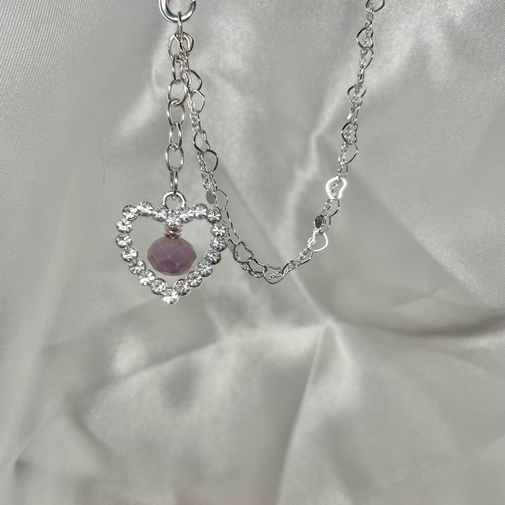 Handmade Dainty Silver Heart Pendant & Glass bead bracelet